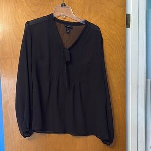 Lane Bryant Black Tie Front Long Sleeve Blouse